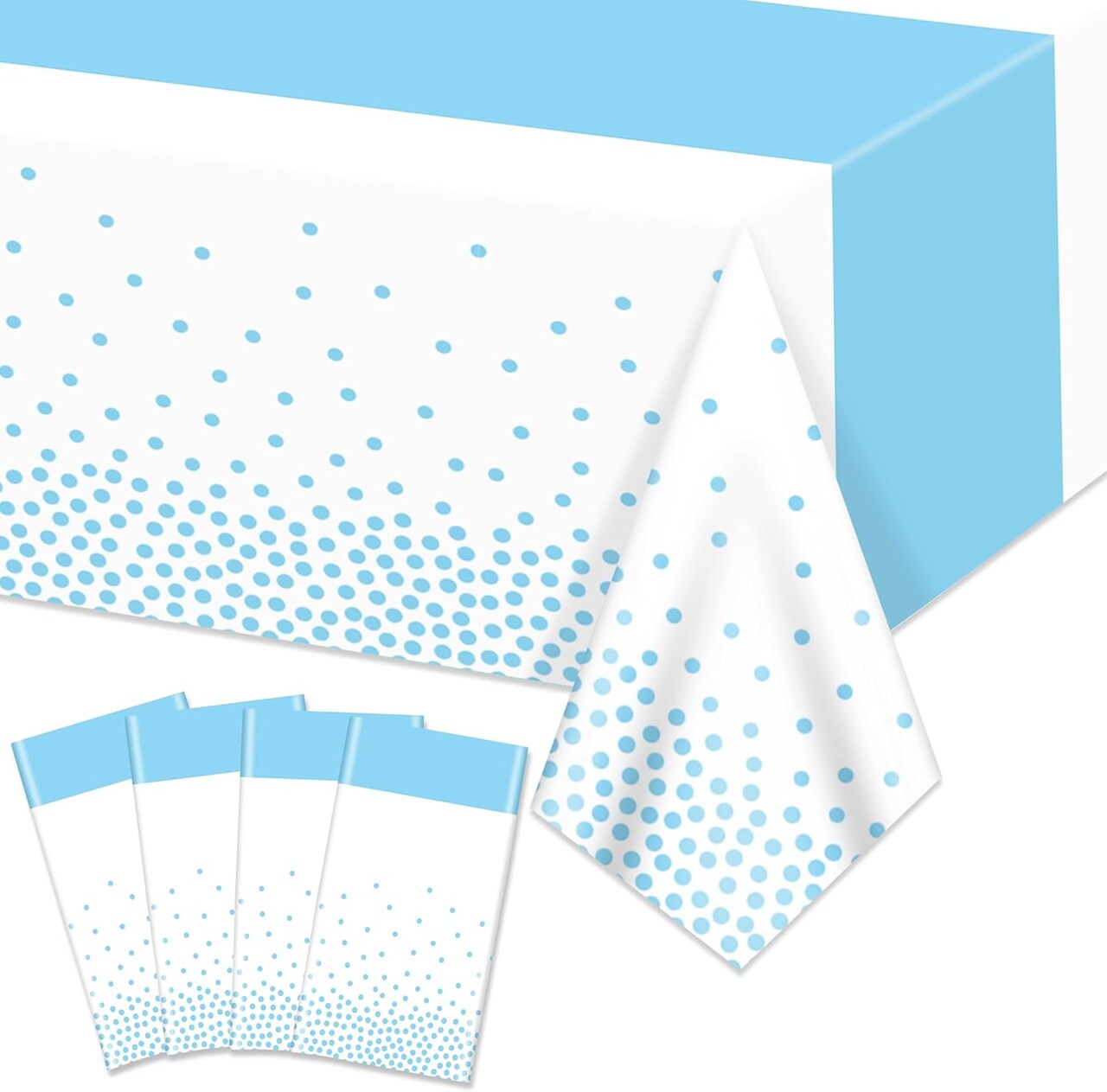 4 Pack White and Blue Rectangular Blue Table Cover - 86.6"x51.2"